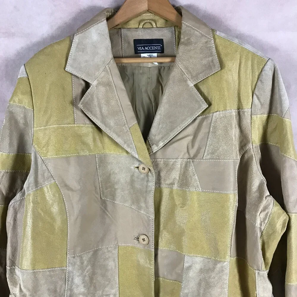 Plus Size 3X/4X Vintage Leather Patchwork Jacket VIA ACCENTI - Picture 6 of 15